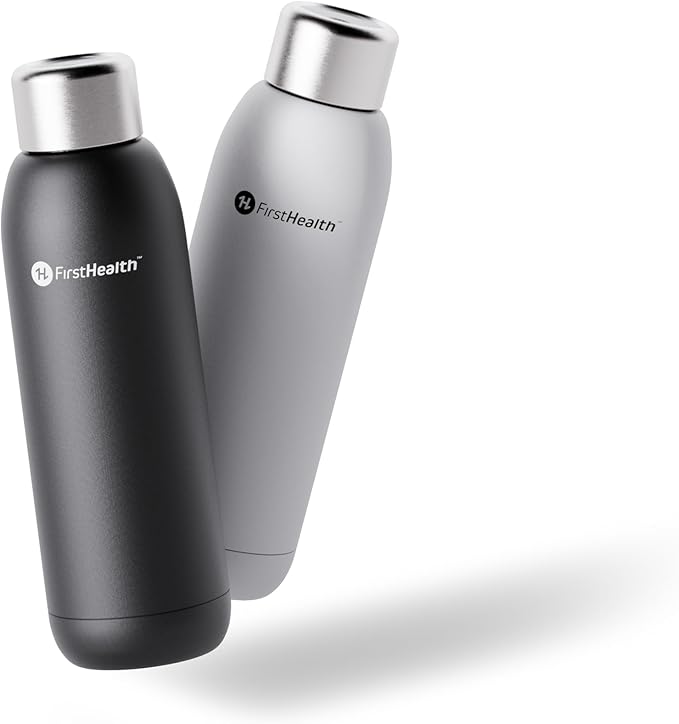 FIRSTHEALTH UV Self Cleaning and Water Purifying Bottle -18 Ounce Insulated Rechargeable Stainless-Steel Tumbler, Reusable, Kills 99.9% of Germs, Bacteria. Keeps Hot for 12-HR or Cold for 24-HR