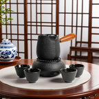 Japanese Cast Iron Tea Cups, Small and Heavy Teacups with no Handles, Japanese Style Cup for Adults, Asian Teacups, Coated with Enameled Interior, 4 Pcs/Box (Black, 2oz/60ml)
