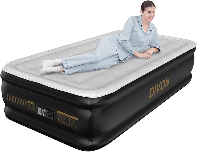 DIVON Twin Air Mattress with Built in Pump Raised,18” Inflatable Mattress with Wave Design,Blow Up Mattress in 2 Mins,Single Twin Size Air Mattress for Guest, Thicker AirBed,Colchon Inflable-330Lbs
