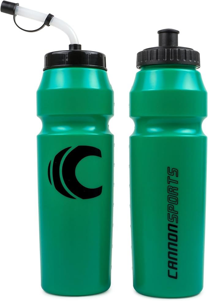 Cannon Sports 1 Liter Sports Water Bottle, BPA-Free, 34 Oz Capacity, Large Mouth, 2 lids (Straw and Squeeze), Great For Helmet Sports Such As Hockey, Lacrosse, Football, Boxing (Green)