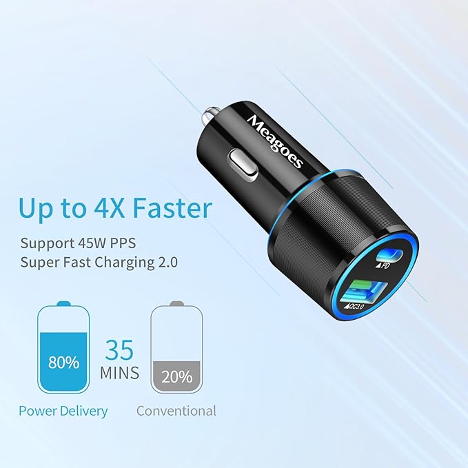 67.5W Car Charger USB C Super Fast Charging, 45W USBC & QC3.0 Port Plug for iPhone 17 Pro Max/Air/16/15/iPad, Samsung S26/S25 Android Cell Phone, Dual 12V Cigarette Lighter Adapter+ 3.3ft Type C Cable
