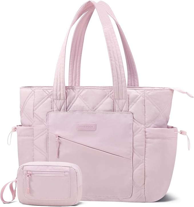 LOVEVOOK Tote Bag for Women, puffer tote bag for Work Travel Nurse, Lightweight quilted Bags with Compartments