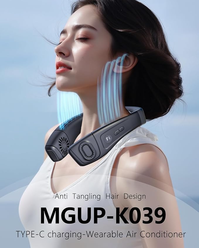 MGUP Neck Air Conditioner with 6 Adjustable levels,Cooling Neck Fan Support 360°Airflow and Cooling Plate,5200mAh Portable Rechargeable Wearable Personal Fan,Fast Cooling for Women/Men