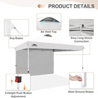 EAGLE PEAK Pop Up Canopy Tent with 1 Sidewall, Easy Setup Event Tent, Outdoor Sun Shade, Wheeled Carry Bag, Stakes and Guy Ropes, Instant Canopy 12x12, White