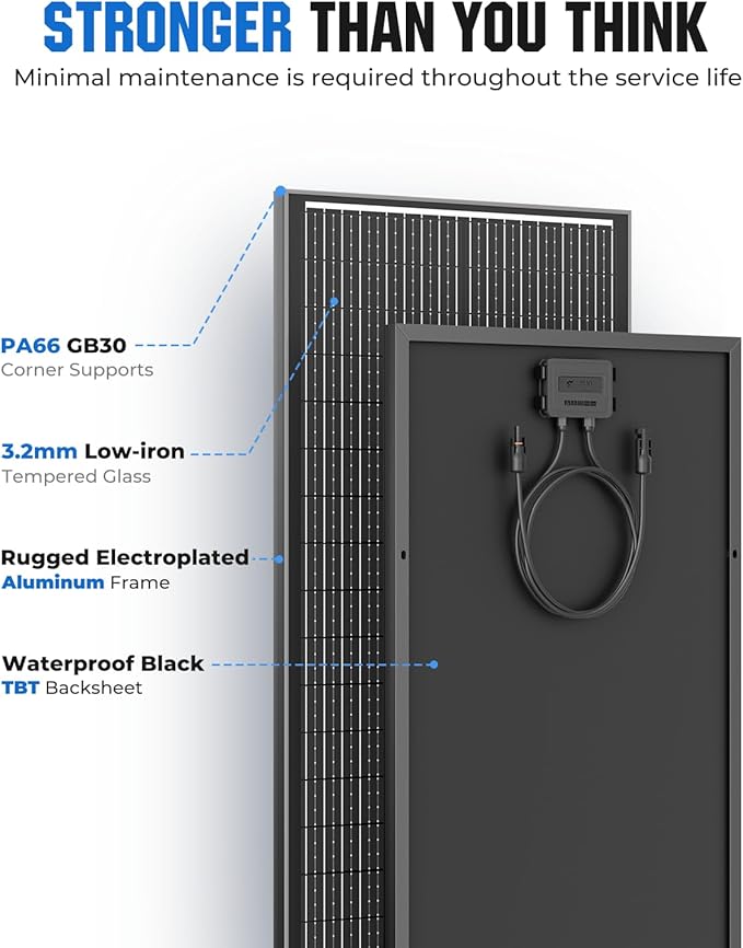 18BB N-Type 800 Watt Solar Panel, 12V 8PCS 100W Solar Panels, 25% High-Efficiency, Monocrystalline PV Modules, for RV, Marine, Boat, Shed Farm, Rooftop, Farm and Off-Grid System