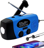 Solar Emergency Hand Crank Weather Radio, Portable Self Powered NOAA AM/FM Radios with SOS Alarm LED Flashlight 5000mAh Power Smart Phone USB Charger for Camping (5000mAh Blue)