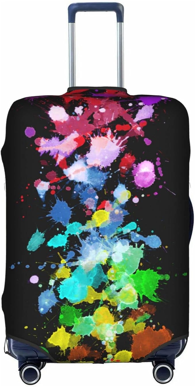 Travel Luggage Cover Suitcase Protector, Colorful Rainbow Paint Splatter Washable Elastic Stretch Anti-scratch Travel Suitcase Sleeve with Concealed Zipper for Wheeled Suitcase Fits 22-24 Inch Luggage