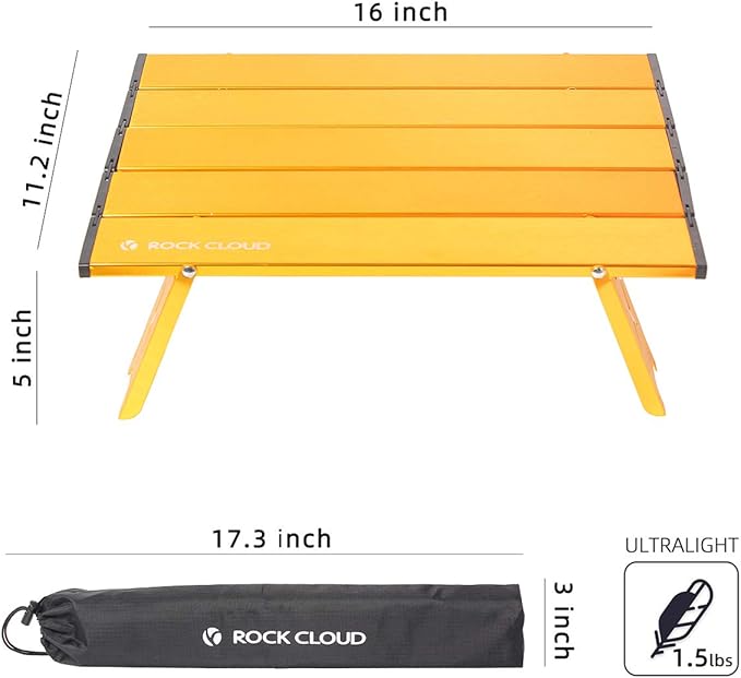 Rock Cloud Portable Beach Table Aluminum Ultralight Folding Camping Table, Yellow
