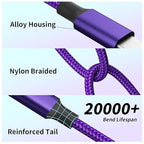 USB C Multi Charging Cable (2Pack 5FT), Nylon Braided 3 in 1 Charging Cable Multiple Charger Cord with Type-C/Micro USB and IP Port, Compatible with Most Cell Phones-Purple