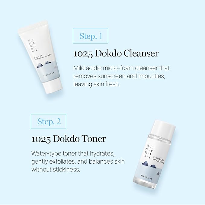 ROUND LAB 1025 Dokdo Hydrating Mini Size Kit (Cleanser, Toner, Ampule, Cream), Deep Hydration for Dry Skin, Daily Skin Care Routine Trial Kit for Moisture Care, Travel Size Gift Set, Korean Skin Care