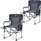 EVER ADVANCED Camping Directors' Chair with Side Table, Portable Folding Chair with Compact Size, Heavy Duty with Pocket for Camping, Lawn, Sports and Fishing, 400lbs, Gray 2 Pack