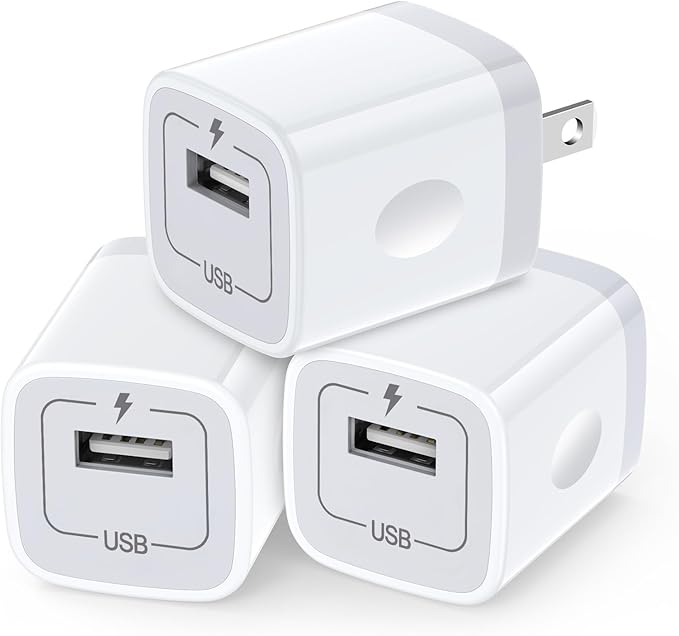 USB Plug Wall Adapter for iPhone,1A/5V Single Port Phone Wall Charger Block Charging Cube Box Brick 3 Pack for iPhone 17e/15 Pro Max/14/13/12/11,Samsung Galaxy S24/S23/S22/S21/S20/S26,Google Pixel 10a