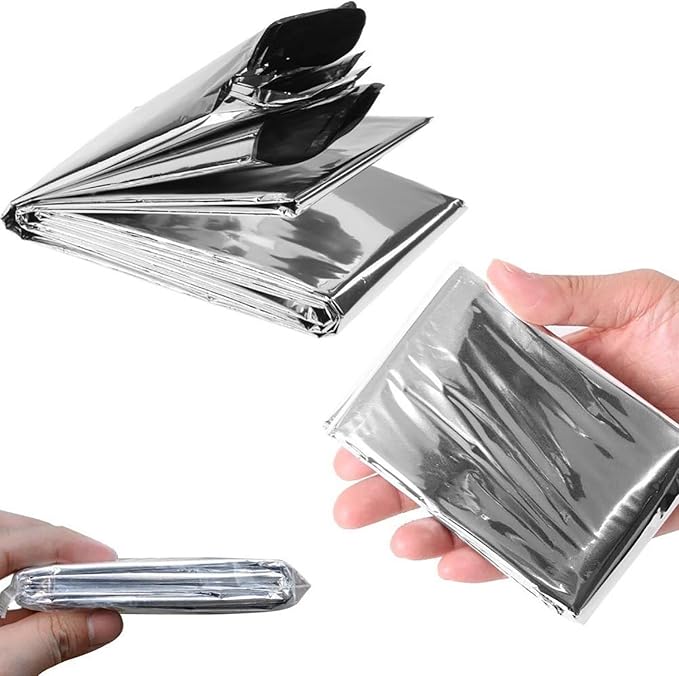 Emergency Foil Blanket Silver (25 Pack), Survival Thermal Mylar Blankets Individually Packaged Perfect for Outdoors, Hiking, Survival, Marathons or First Aid