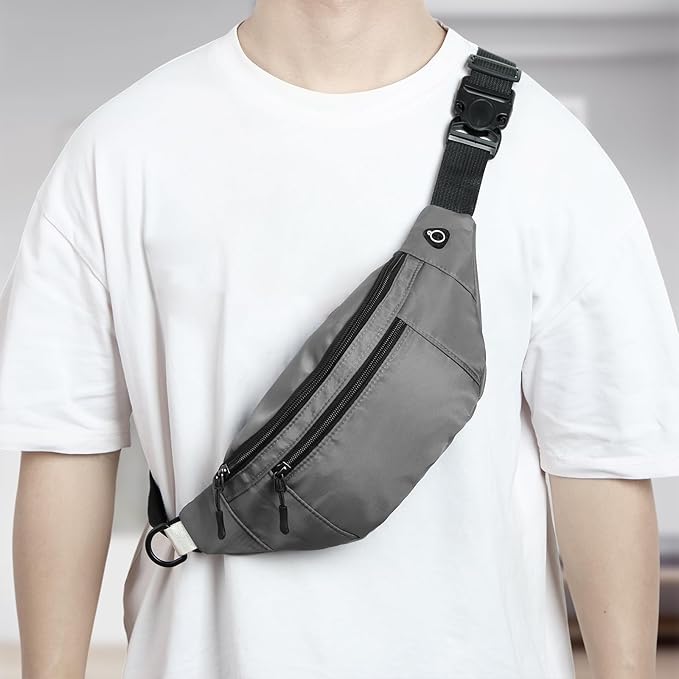 1PCS Crossbody Fanny Pack Large Capacity Waist Bag with 4-Zipper Pockets Adjustable Strap Fanny Packs Waterproof Oxford Cloth Travel Belt Bag for Outdoor Shopping Travel Men Women,Gray