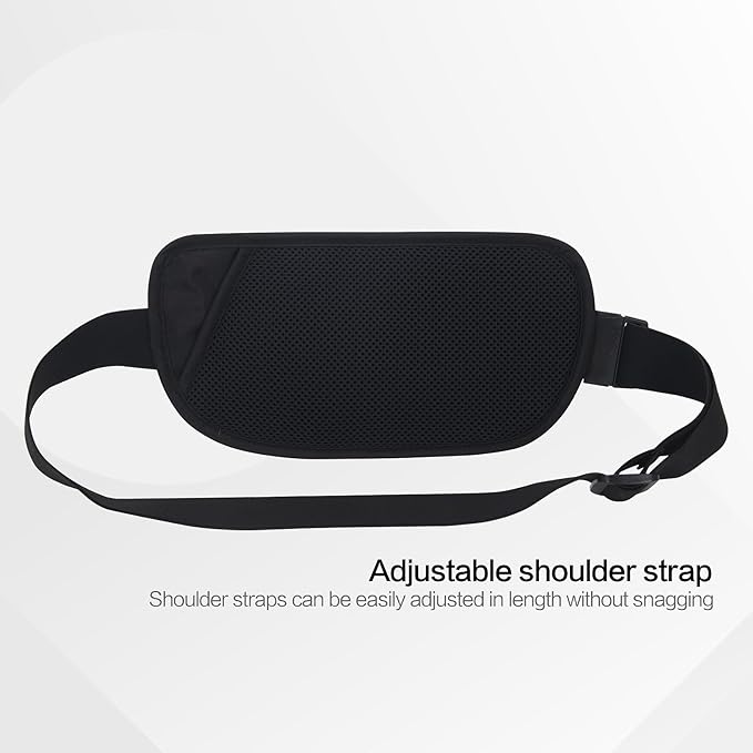 Slim RFID Blocking Money Belt for Travel - Anti-Theft Hidden Passport Holder Waist Wallet with Secure Pouch for Cash, Credit Cards & Phone Safe (Black)