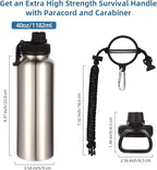 Volhoply Insulated Water Bottles Bulk 4 Pack, 40 oz Stainless Steel Sports Bottle with Paracord Handle & Spout Lid, Double Walled Vacuum Travel Water Cups with Wide for Adults Hiking(Silver,4 Set)