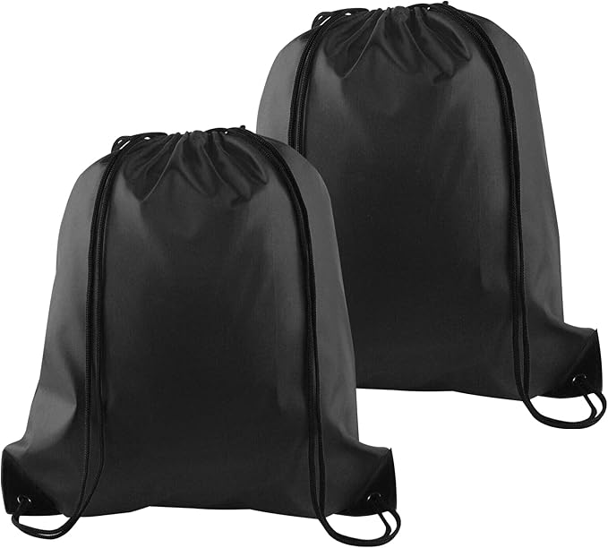 PLULON 2Pcs Drawstring Bags Bulk Black Drawstring Backpack String Backpack Cinch Sack Sport Gym Backpack Bags for Yoga Traveling Outdoor Sports