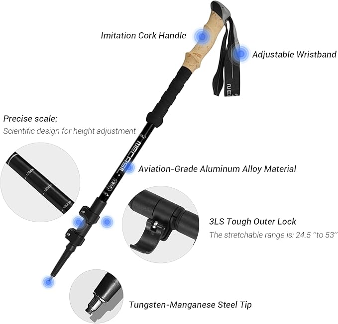 Lightweight Aircraft-Grade Aluminum Trekking Poles - 2 Sticks with Quick Lock System and Extended Down Grip Plus 12pc-Accessory Kit, Telescopic, Ultralight for Hiking, Camping, Walking, Trekking
