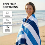 Premium Velour Cabana Beach Towel 4 Pack, 30” x 60” Soft Plush Cotton Pool Towel, Absorbent Quick Dry Towel for Beach and Pool (Riviera Stripe)