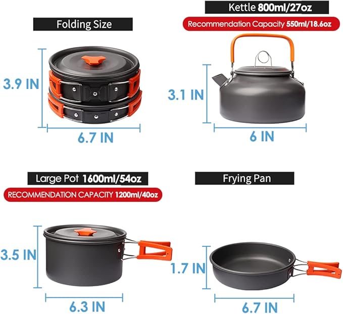 Gutsdoor Camping Cookware Set Camping Gear Campfire Utensils Non-Stick Cooking Equipment Lightweight Stackable Pot Pan Bowls with Storage Bag for Outdoor Hiking