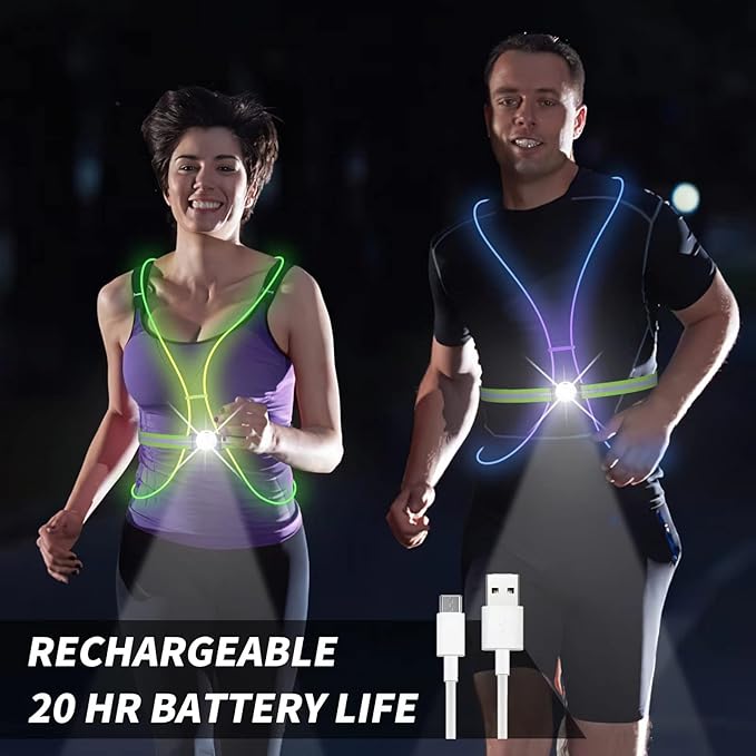 LED Reflective Running Vest with Front Light,Running Lights for Runners,Reflective Running Gear for Men/Women Running,Cycling or Walking, High Visibility Warning LED Lights