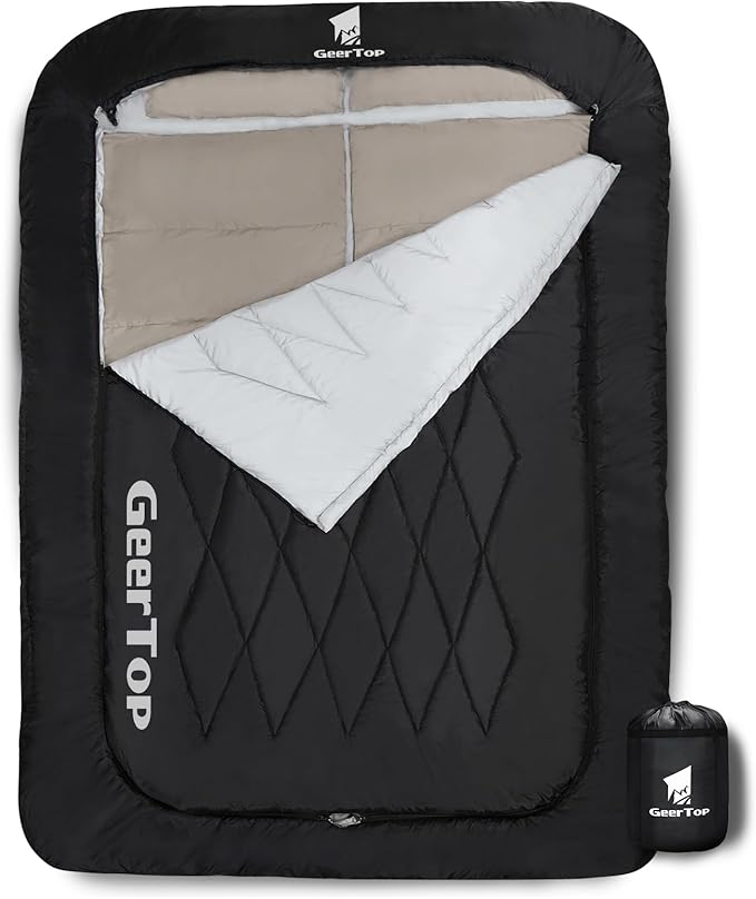 GEERTOP Comfort Doublewide Sleeping Bag with Blanket Queen Size Two Person Sleeping Bag for Adults, Couples & Family Camping