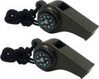 2 Pack Emergency Survival Whistle, 3-in-1 Emergency Whistles with Compass and Thermometer, Loud Safety Whistle with Lanyard for Outdoor Hiking