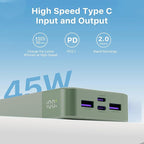 J2621 Power Bank Portable Charger 20000mAh 45W,PD 3.0 QC 4.0 Fast Charging Battery Pack with LED Display,2 USB-C, 2 USB-A for iPad, iPhone 16 15 14 13, Tablet, Galaxy, Samsung S24 S23,Google