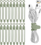 16Pcs Silicone Cable Straps Wire Organizer for Bundling Earphone, Phone Charger, Computer Cords, Reusable Cable Ties Cord Organizer in Home,Office,Kitchen,School(Green)