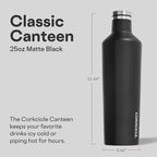 Corkcicle Classic Canteen Insulated Water Bottle - Stainless Steel Reusable Tumbler - Triple Insulated - Keeps Drinks Cold 25 Hours or Hot 12 Hours - Cupholder Friendly - Black - 25 oz