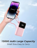 Power Bank, 15000mAh Portable Charger with Built in Cable, 22.5W Fast Charging, 6 Outputs, Slim Travel Essential Battery Pack with LED Display, Compatible with iPhone 16/15/14/13, Samsung, iPad, etc