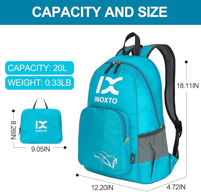 INOXTO 20L Lightweight Hiking Backpack Small Foldable Hiking Daypack for Outdoor Hiking Travel Camping (Blue)