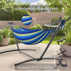 Double Hammock with Stand, 2 Person Hammock with Carrying Bag,Heavy Duty Portable,500 lb Capacity, Perfect for Both Indoors and Outdoors，Ocean Breeze