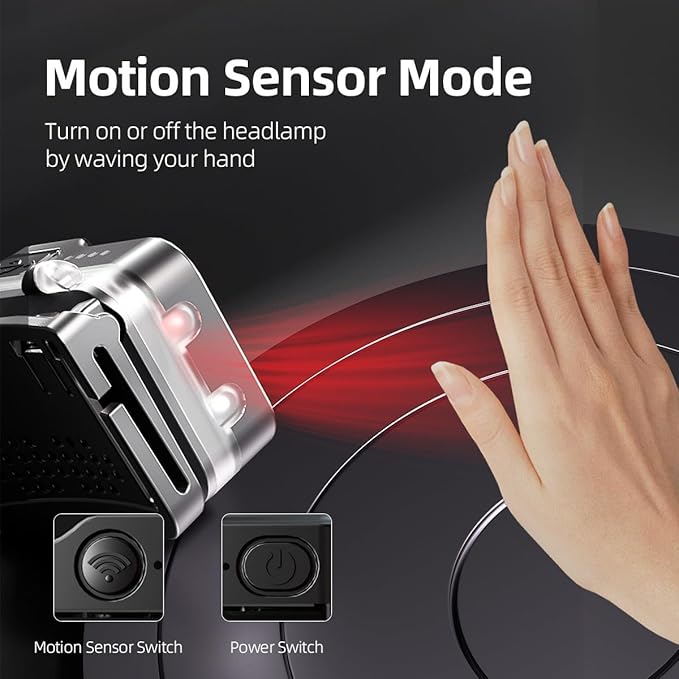 WARSUN Rechargeable Lightweight Headlamp – 750 Lumens Running & Helmet Light, LED Head Torch with Motion Sensor, 5 Modes, for Night Running, Fishing, Camping, Cycling, Work