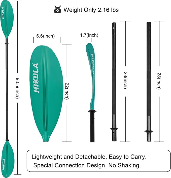 Kayak Paddle 4 Pieces Aluminum Shaft and PP Blade Floating 86.6in/220cm, 90.5inch/230cm Lightweight Oars