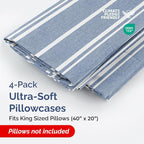 CGK Unlimited King Size Pillow Cases Set of 4 - Soft, Premium Quality Microfiber Pillowcase Covers - 20x40, 20x36 & 20x48 Pillows for Sleeping - Blue Stripes 3