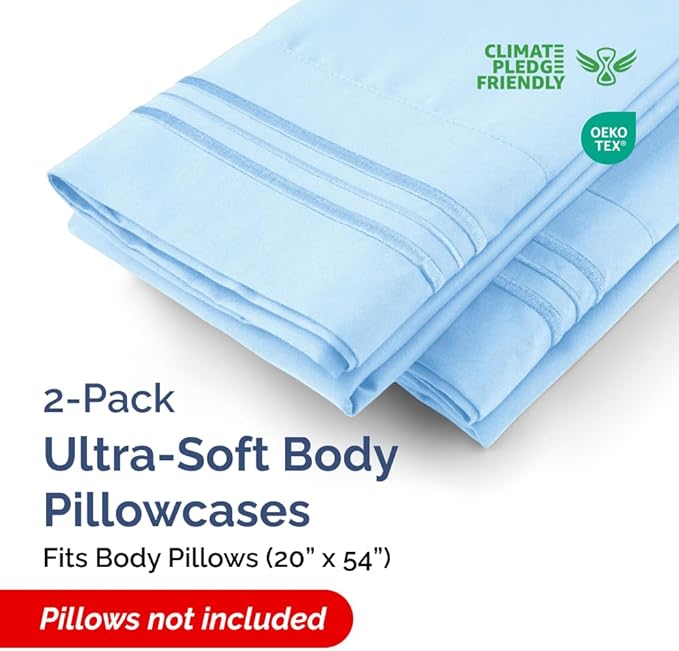 Long Pillowcases - Body Pillow Cover - Long Pillow Insert for Sleeping, Side Sleepers - Soft & Breathable Body Pillow Case with Envelope Enclosure - Comfy & Machine Washable - 20" x 54" (Light Blue)