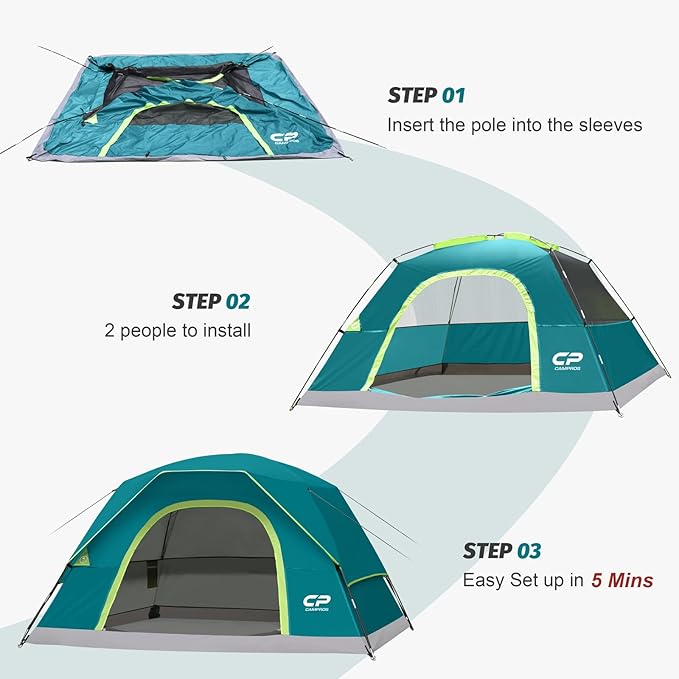 CAMPROS CP Tents for Camping 4 Person Tent Waterproof Windproof Double Layer Camping Tent, Easy Setup Dome Tent with Large Mesh Windows & Wider Door for Outdoor Camping & Hiking