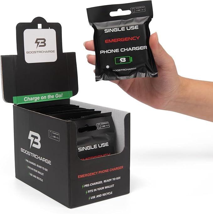 10-Pack Single-Use Emergency Phone Charger | Dead Phone? Just Plug in — No Cables Needed | USB-C & Lightning | Pre-Charged | TSA-Approved