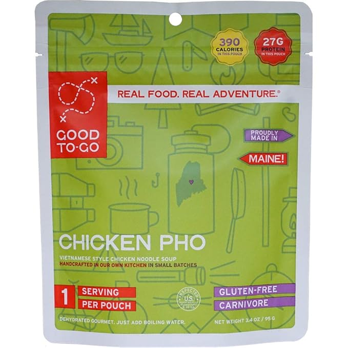 GOOD TO-GO Chicken Pho (Single Serving) | Camping & Backpacking Food | Just Add Water Backpacking Meals | Good To-Go Dehydrated Meals Taste Better Than Freeze Dried Food