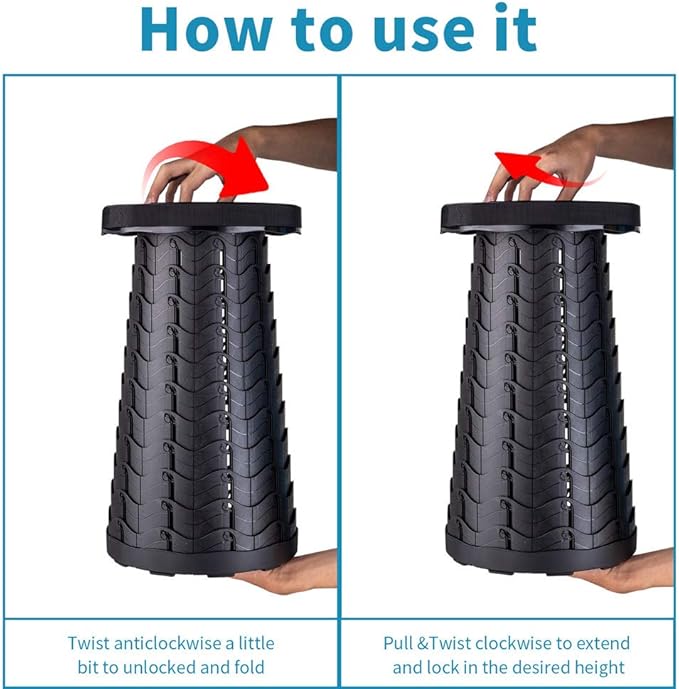 Boreeman Upgraded Folding Stool Lightweight Yet More Sturdy with Load Capacity 400lbs Portable Collapsible Stool for Camping Fishing Hiking BBQ (Black)