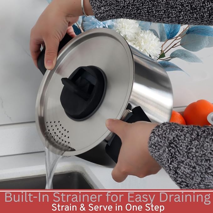 Stainless Steel Camping Kitchen Cookware - Frying Pan with Detachable Handle - Nesting Pots for Backpacking, Camp, and RV Cooking - 6 Piece Including 1.5L Frypan, 1.5L Small Pot & 3.5L Medium Pot