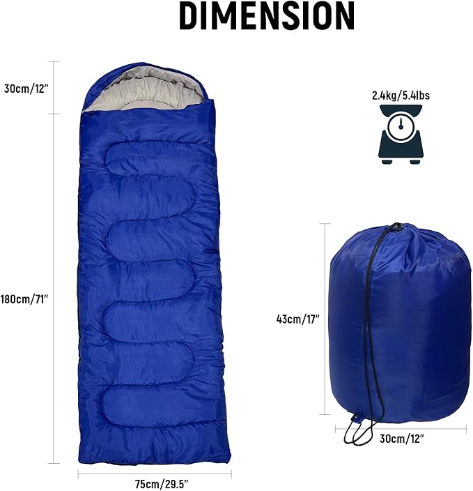 Camping Sleeping Bag for Adults, 3-4 Season Warm & Cold Weather Waterproof Envelope Sleeping Bags for for Backpacking Hiking Travel Outdoors, Adult All Weather Sleeping Bag with 1.5/2/3/4/5lbs Filling