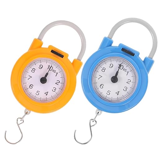 2pcs Portable Handheld Hanging Digital Scale with Hook, Small High-Precision Electronic Weight Scale for Luggage and Travel, Yellow Blue Compact Spring Balance for Home and Outdoor