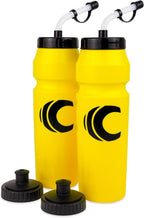 Cannon Sports 1 Liter Sports Water Bottle, BPA-Free, 34 Oz Capacity, Large Mouth, 2 lids (Straw and Squeeze), Great For Helmet Sports Such As Hockey, Lacrosse, Football, Boxing (2 Pack) (Yellow)