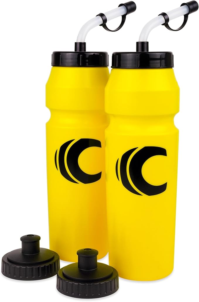 Cannon Sports 1 Liter Sports Water Bottle, BPA-Free, 34 Oz Capacity, Large Mouth, 2 lids (Straw and Squeeze), Great For Helmet Sports Such As Hockey, Lacrosse, Football, Boxing (2 Pack) (Yellow)