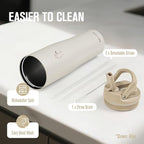 Coolflask Water Bottle 32 oz Fits Car Cup Holder, Slim Tumbler Stainless Steel with Straw & Handle, Vacuum Flask Leakproof Wide Mouth for Travel Sports Gym, Cream White