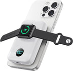 Magnetic Portable Charger for iPhone, 10800mAh 4-in-1 Wireless Power Bank with iWatch Charger, 25W PD Fast Charging Battery Pack for Magsafe, iPhone 16/15/14/13/12 Series, Apple Watch (B-White)