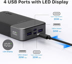 JUOVI Power Bank Portable Charger 20000mAh 35W Fast Charging，PD 3.0 QC 4.0 Phone Charger with LED Display, Travel Battery Pack 2 USB C 2 USB A Ports for iPhone 16/15/14 Series, Galaxy, iPad