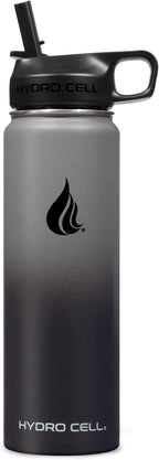 HYDRO CELL Stainless Steel Insulated Water Bottle with Straw - For Cold & Hot Drinks - Metal Vacuum Flask with Screw Cap and Modern Leakproof Sport Thermos for Adults (Graphite/Black 24oz)